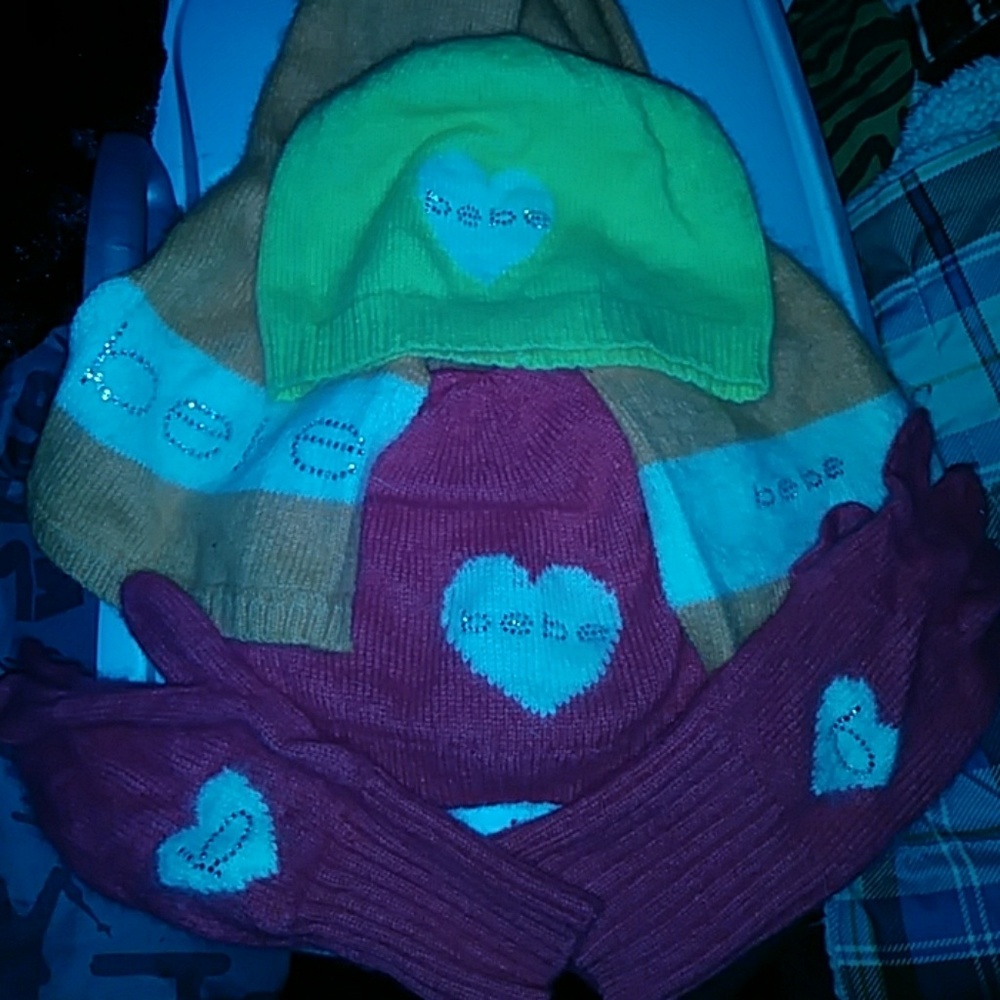 bebe beenie's, scarf, gloves